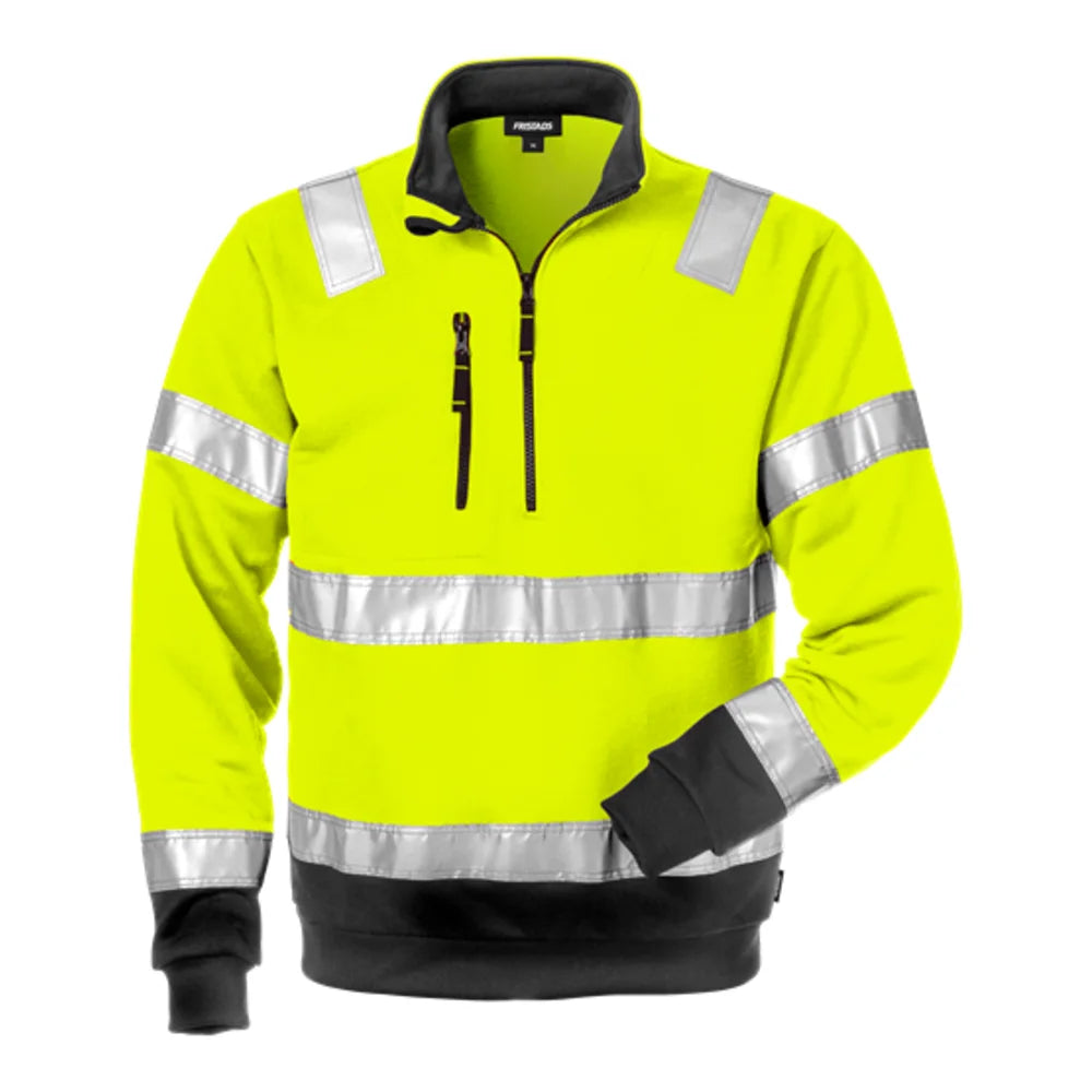 Fristads High Vis Sweatshirt Met Korte Rits Klasse 3 728 Shv High Vis Geel Zwart