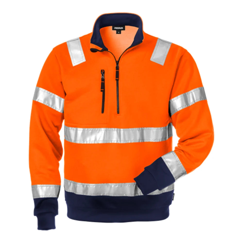 Fristads High Vis Sweatshirt Met Korte Rits Klasse 3 728 Shv High Vis Oranje Marineblauw
