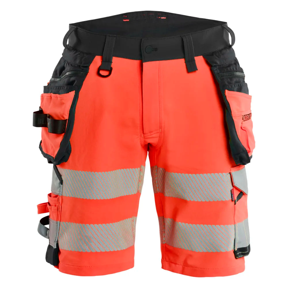 Blaklader 1120 1648 High Vis Short 4-Weg Stretch Met Gereedschapzakken High Vis Rood Zwart