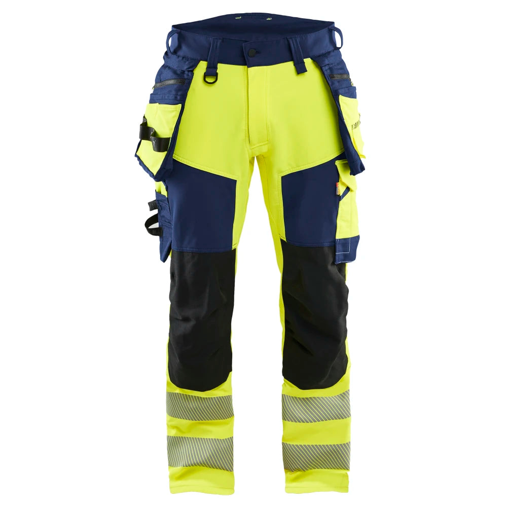 Blaklader 1122 1648 High Vis Werkbroek 4-Weg Stretch Met Gereedschapszakken High Vis Geel Marineblauw