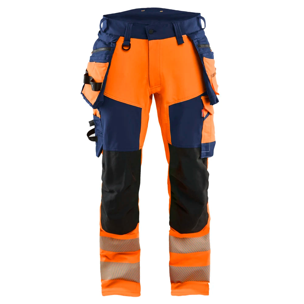 Blaklader 1122 1648 High Vis Werkbroek 4-Weg Stretch Met Gereedschapszakken High Vis Oranje Marineblauw
