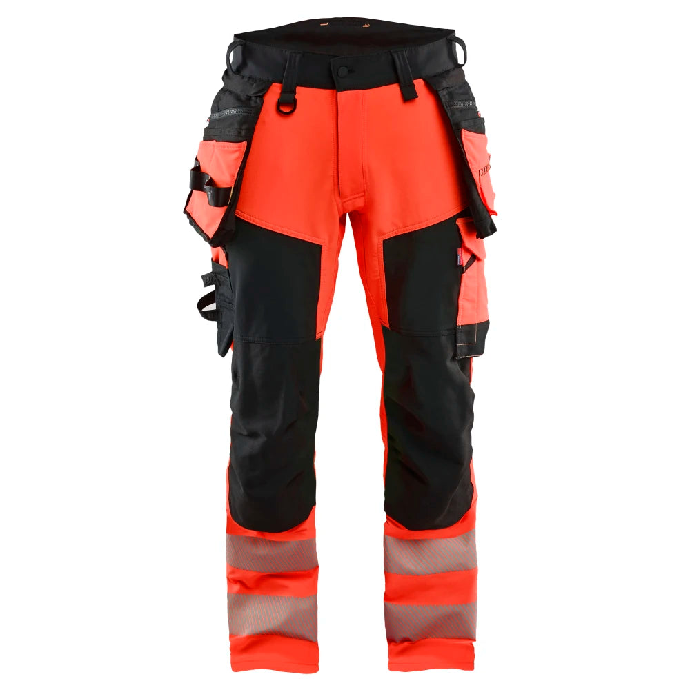 Blaklader 1122 1648 High Vis Werkbroek 4-Weg Stretch Met Gereedschapszakken High Vis Rood Zwart