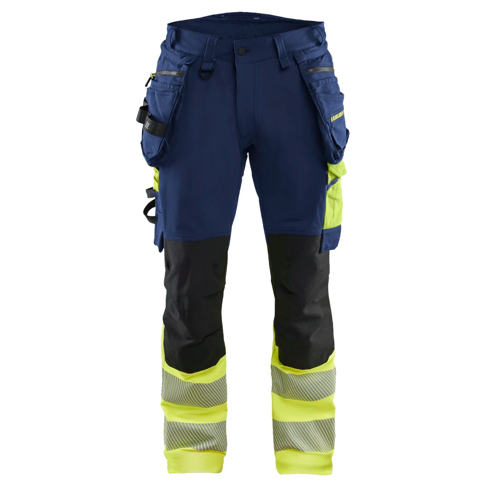Blaklader 1125 1648 High Vis Werkbroek 4-Weg Stretch Met Gereedschapszakken Marine High Vis Geel