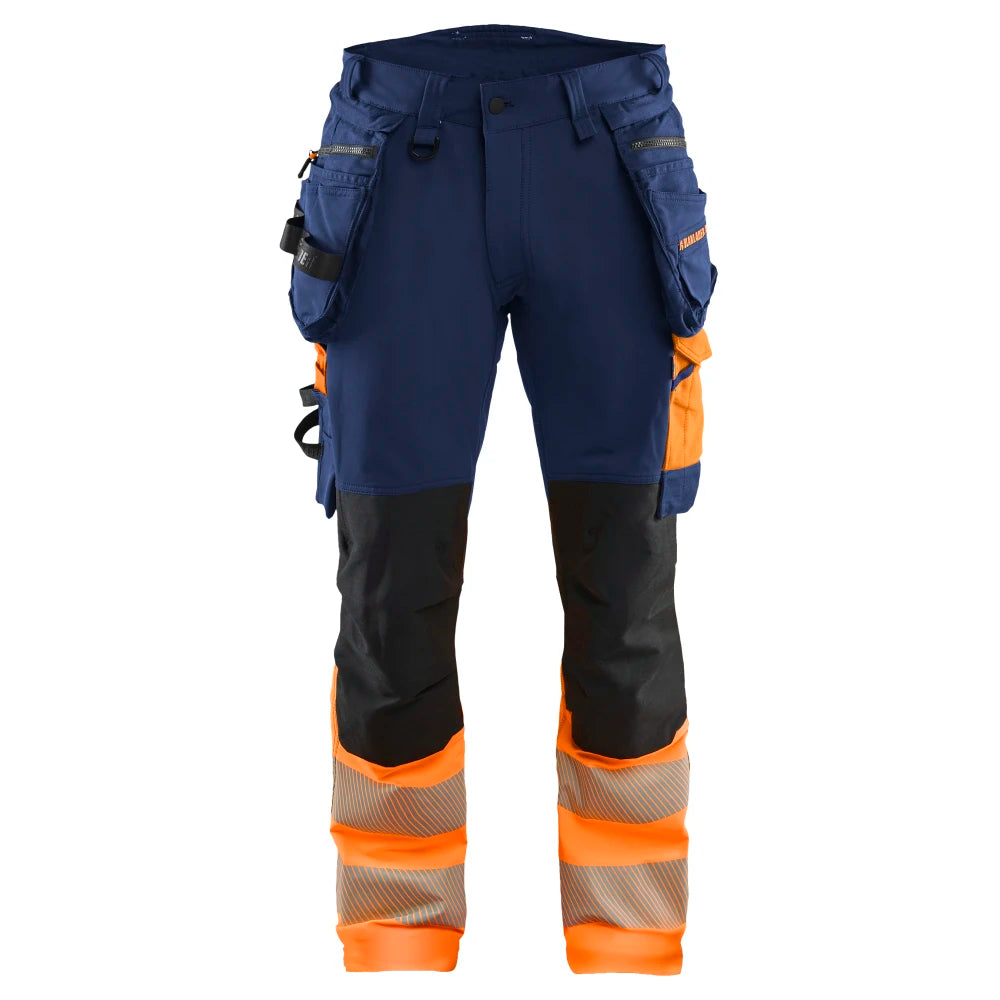 Blaklader 1125 1648 High Vis Werkbroek 4-Weg Stretch Met Gereedschapszakken Marineblauw Oranje