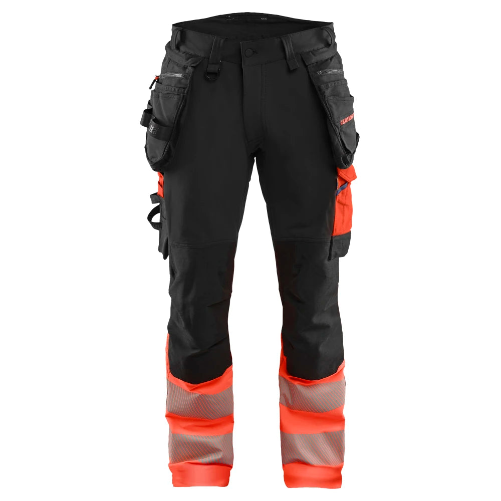 Blaklader 1125 1648 High Vis Werkbroek 4-Weg Stretch Met Gereedschapszakken Zwart High Vis Rood
