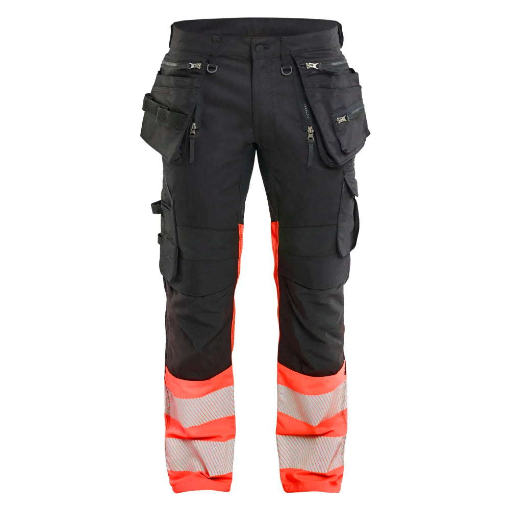 Blaklader 1130 1149 High Vis Werkbroek Stretch Met Gereedschapzakken Zwart High Vis Rood