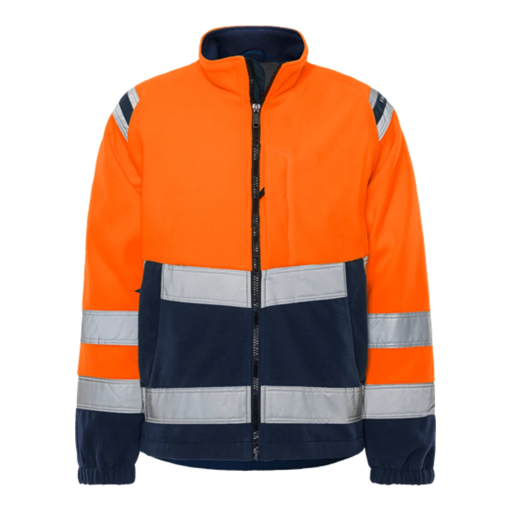 Fristads High Vis Fleecejack Winddicht Klasse 3 4041 Fe High Vis Oranje Marineblauw