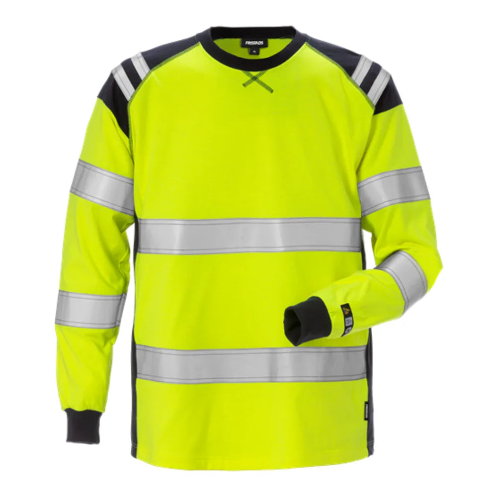 Fristads Flamestat T-Shirt Met Lange Mouwen Klasse 3 7077 Tflh High Vis Geel Marineblauw