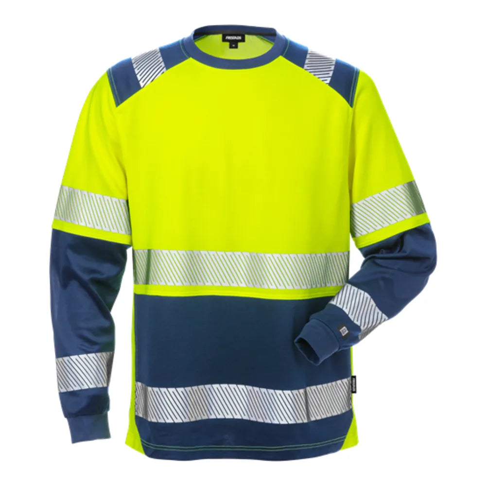 Fristads High Vis T-Shirt Lange Mouwen Klasse 2 7457 Thv High Vis Geel Marineblauw