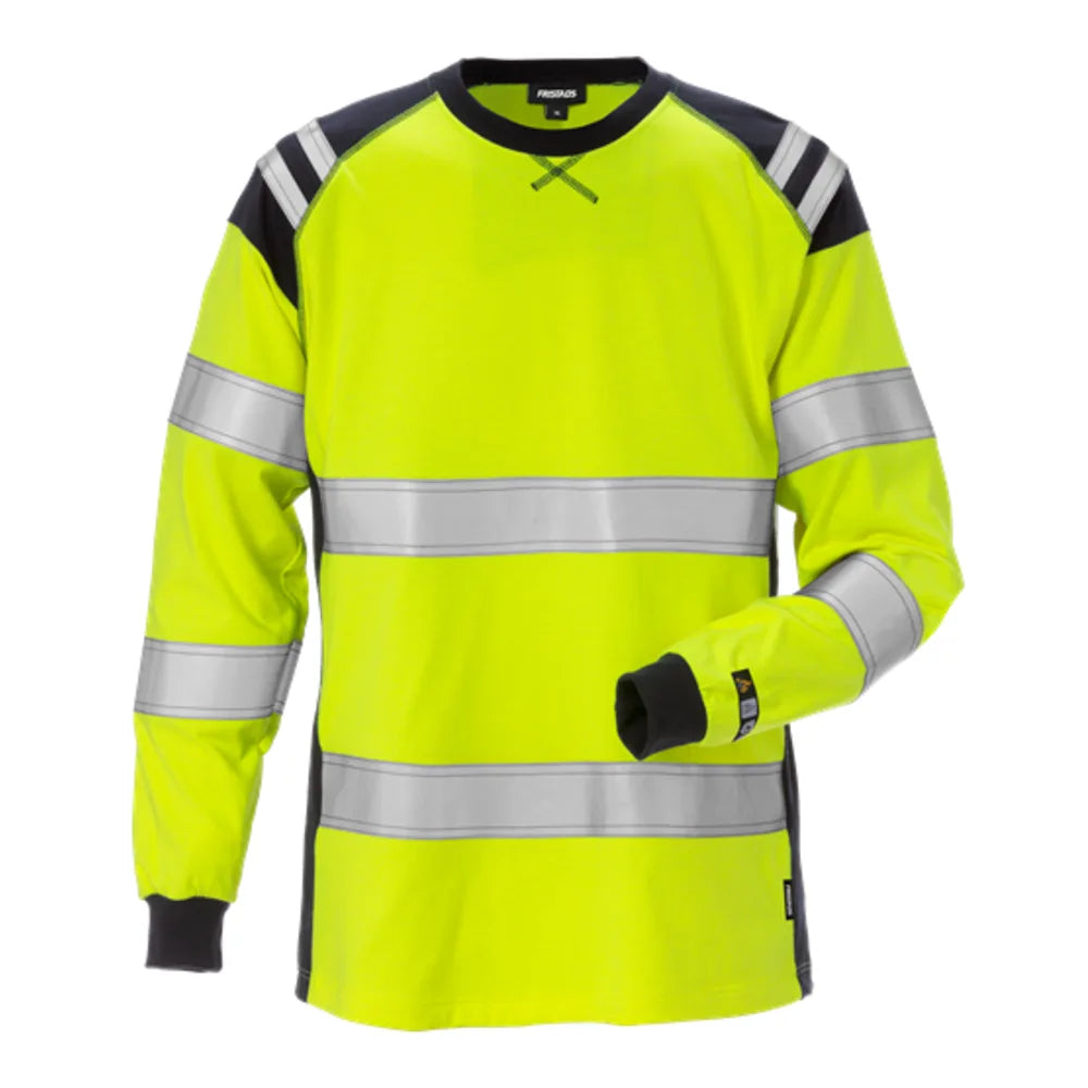 Fristads Flamestat High Vis T-Shirt Met Lange Mouw Dames Klasse 3 7097 Tflh High Vis Geel Marineblauw