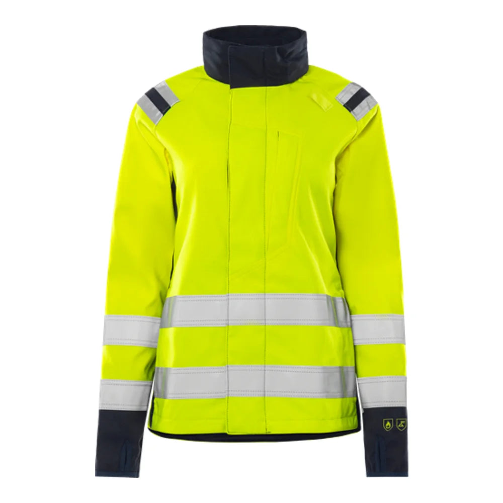 Fristads Flamestat High Vis Softshelljack Dames Klasse 3 4076 Fss High Vis Geel Marineblauw