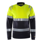 Fristads Flamestat High Vis T-Shirt Met Lange Mouwen Klasse 1 7107 Tfl High Vis Geel Marineblauw