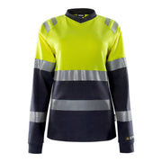 Fristads Flamestat High Vis Dames T-Shirt Met Lange Mouwen Klasse 1 7108 Tfl High Vis Geel Marineblauw