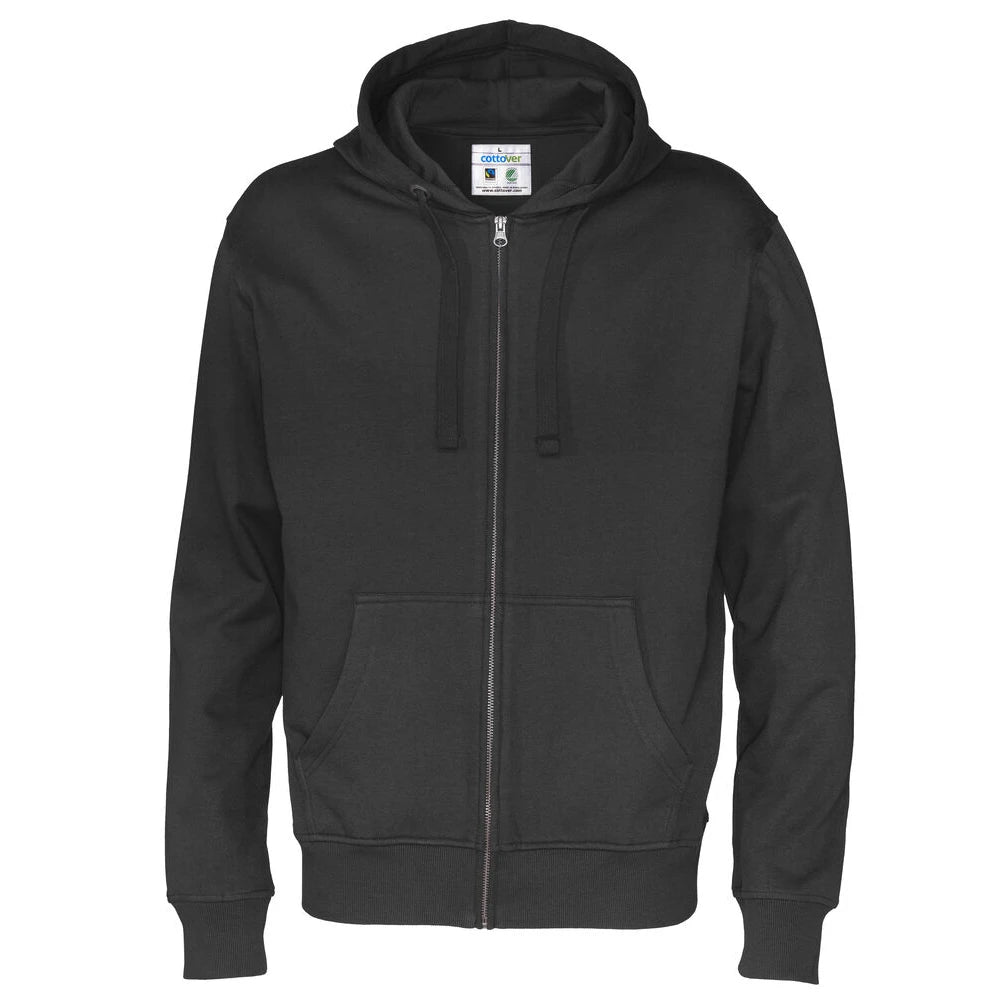 Cottover Hoodie Full Zip Man - GOTS Zwart