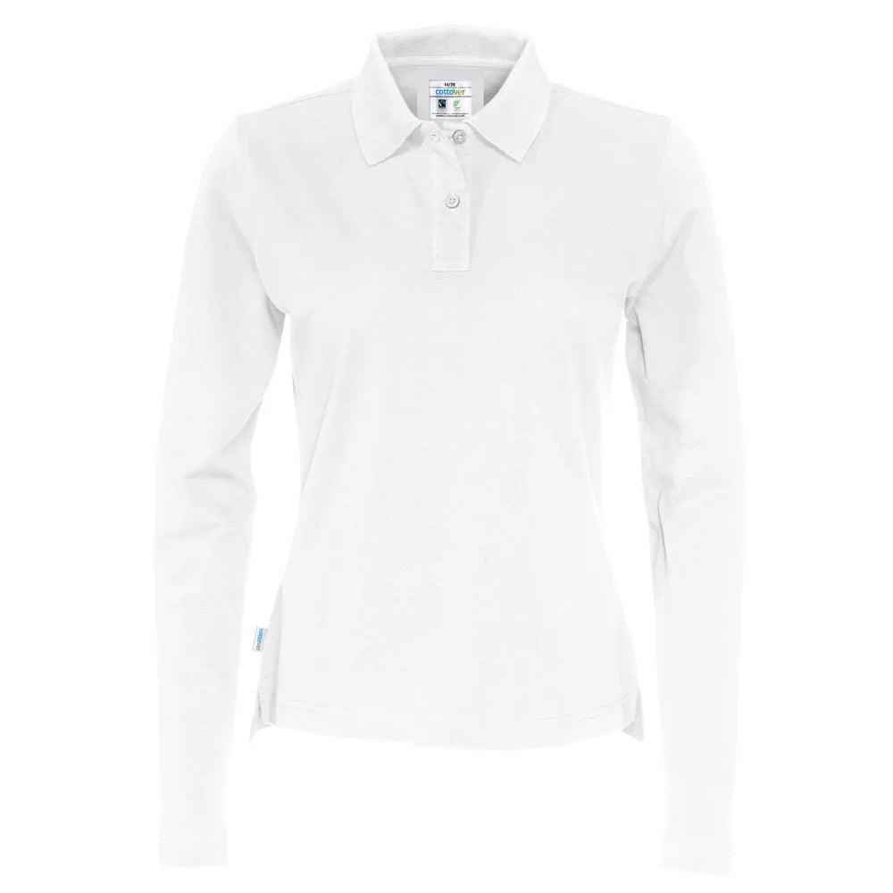 Cottover Polo Pique Long Sleeve Lady - GOTS Wit