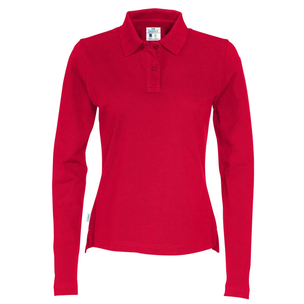 Cottover Polo Pique Long Sleeve Lady - GOTS Rood