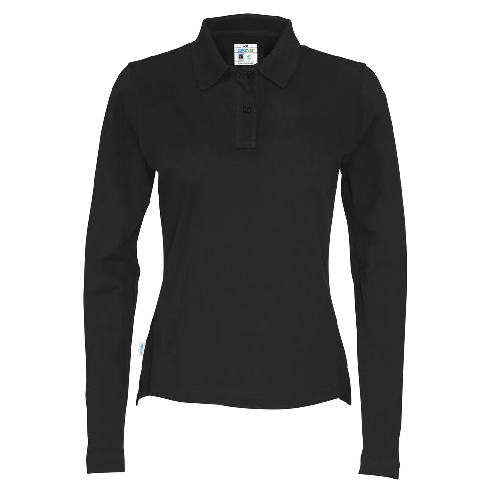 Cottover Polo Pique Long Sleeve Lady - GOTS Zwart