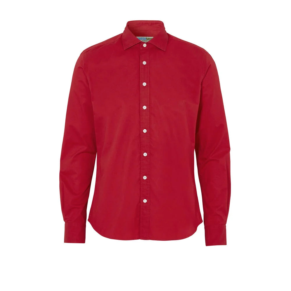 Cottover Shirt Twill Slim Fit Man - GOTS Rood