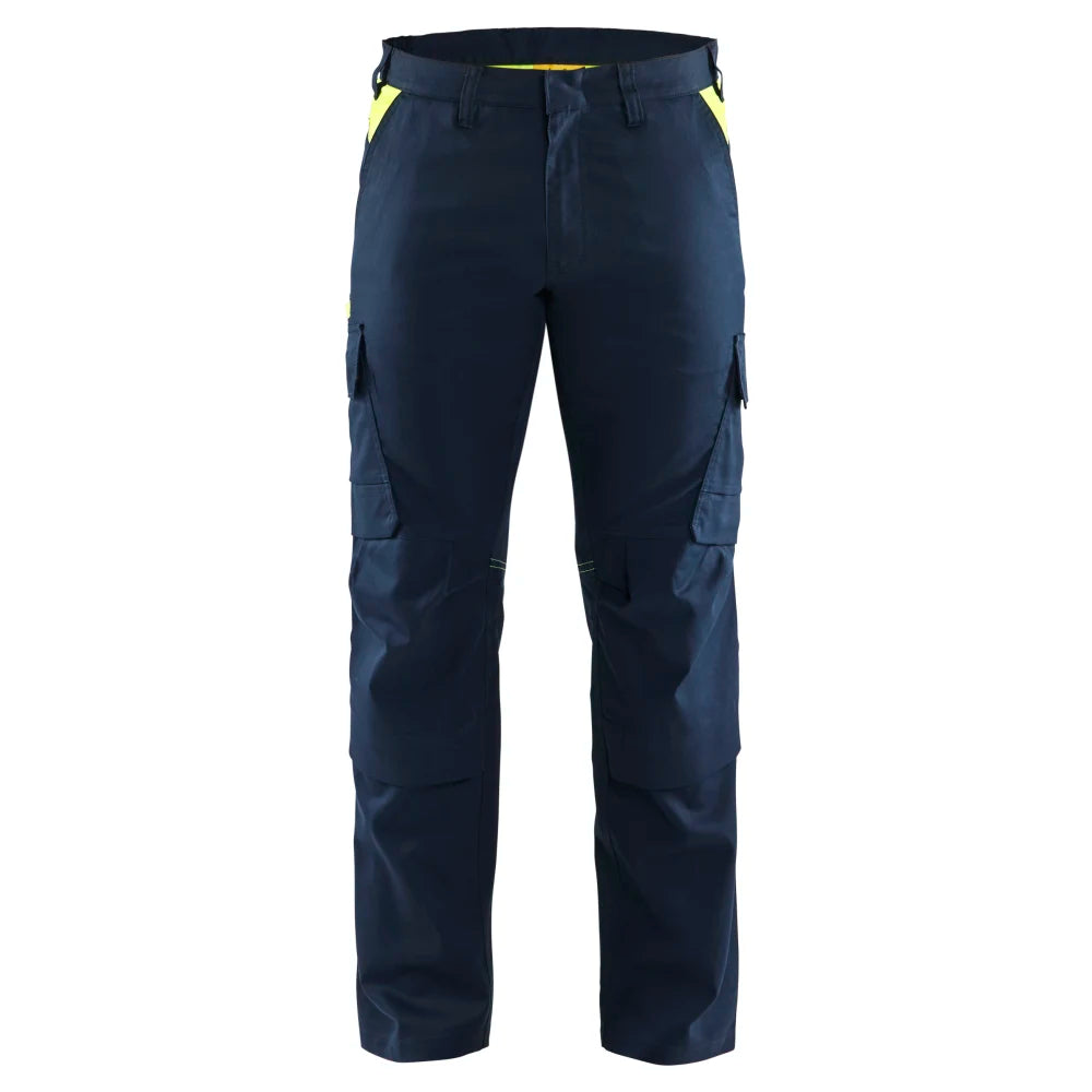 Blaklader 1448 1832 Industrie Werkbroek Stretch Met Kniezakken Donker Marineblauw High Vis Geel