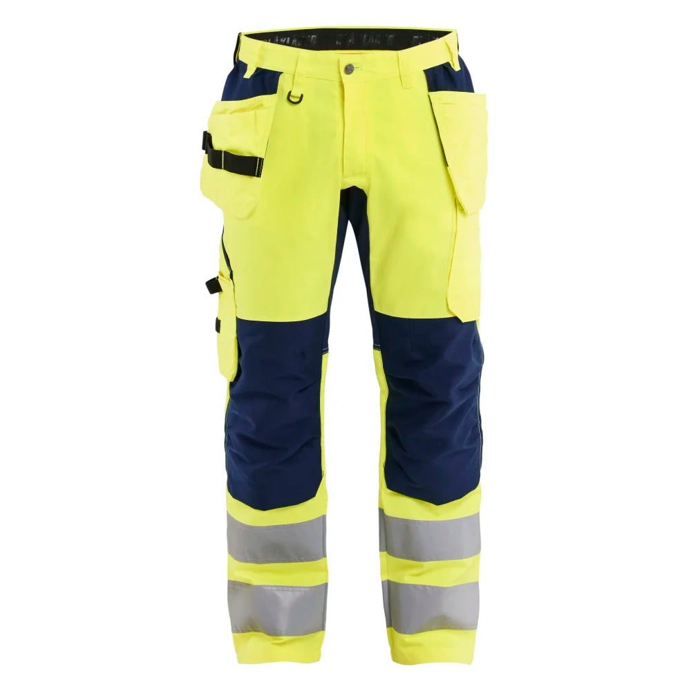 Blaklader 1552 1811 High Vis Werkbroek Met Stretch En Gereedschapzakken High Vis Geel Marineblauw