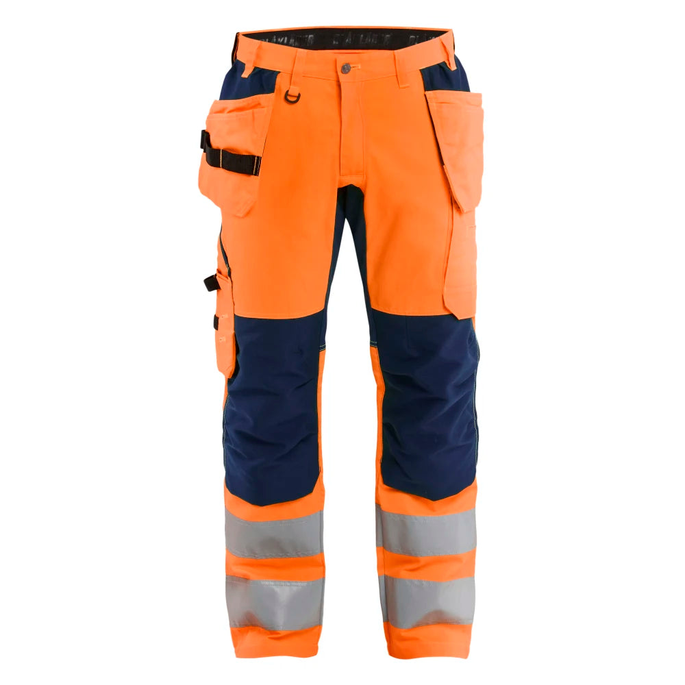Blaklader 1552 1811 High Vis Werkbroek Met Stretch En Gereedschapzakken High Vis Oranje Marineblauw