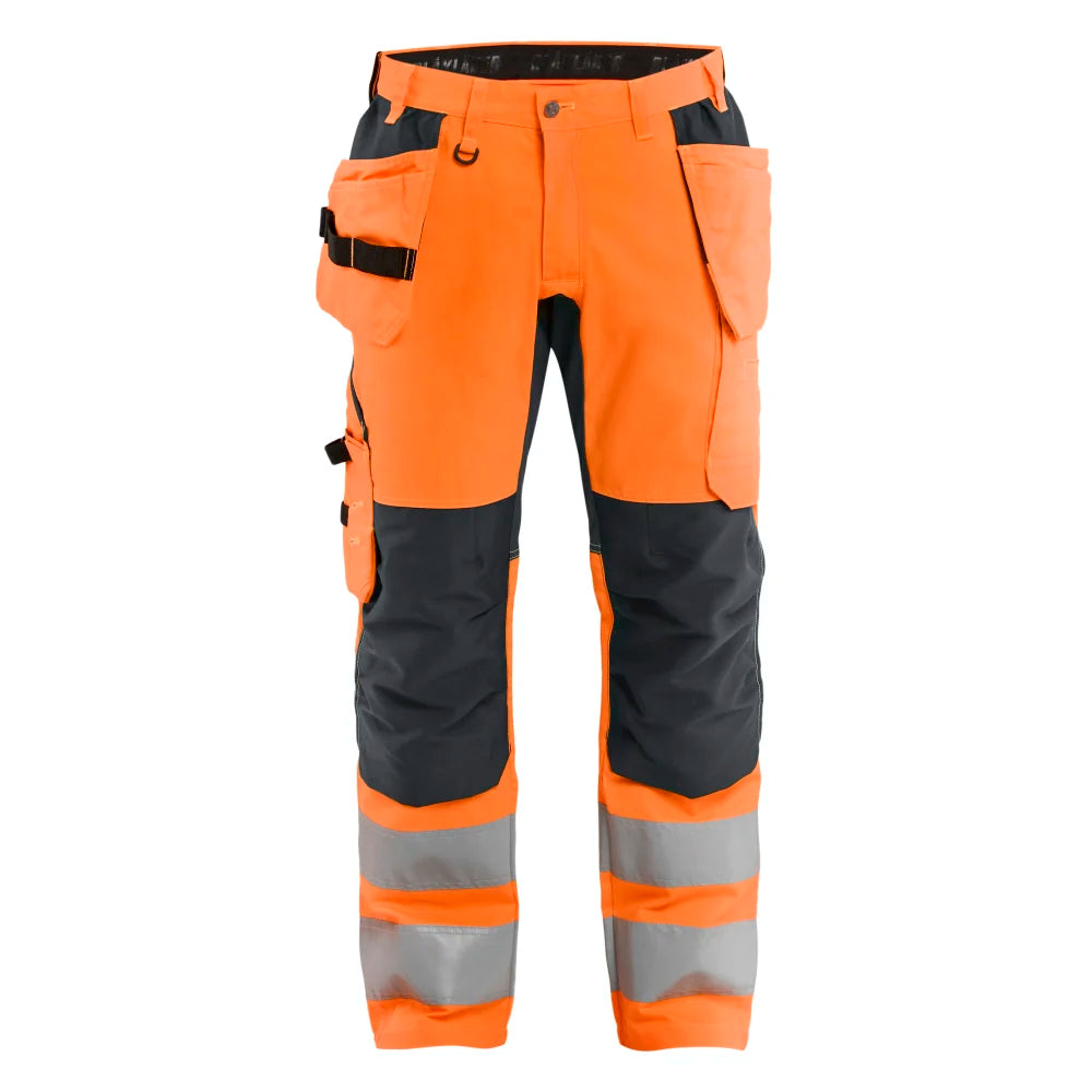 Blaklader 1552 1811 High Vis Werkbroek Met Stretch En Gereedschapzakken High Vis Oranje Medium Grijs