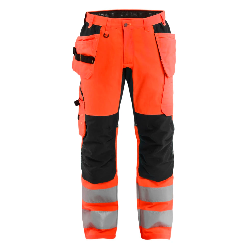 Blaklader 1552 1811 High Vis Werkbroek Met Stretch En Gereedschapzakken High Vis Rood Zwart