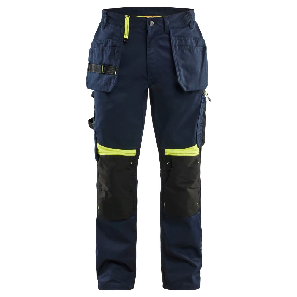 Blaklader 1555 1860 Werkbroek Met Gereedschapszakken Donker Marineblauw High Vis Geel