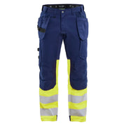 Blaklader 1558 1811 High Vis Werkbroek Met Stretch En Gereedschapzakken Marine High Vis Geel