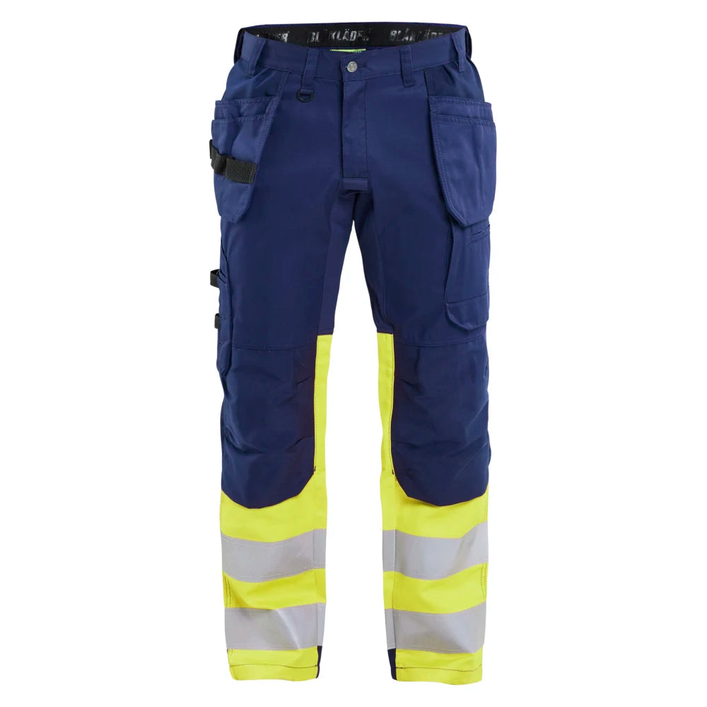 Blaklader 1558 1811 High Vis Werkbroek Met Stretch En Gereedschapzakken Marine High Vis Geel