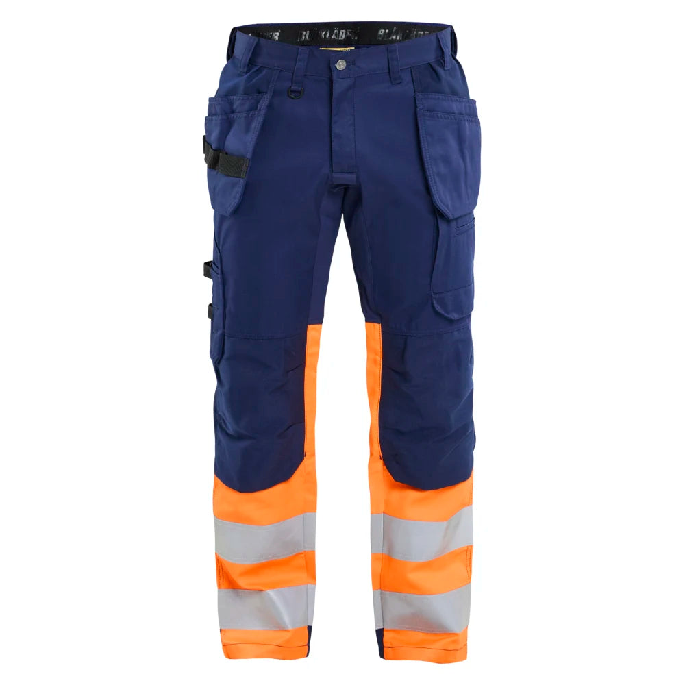 Blaklader 1558 1811 High Vis Werkbroek Met Stretch En Gereedschapzakken Marineblauw Oranje