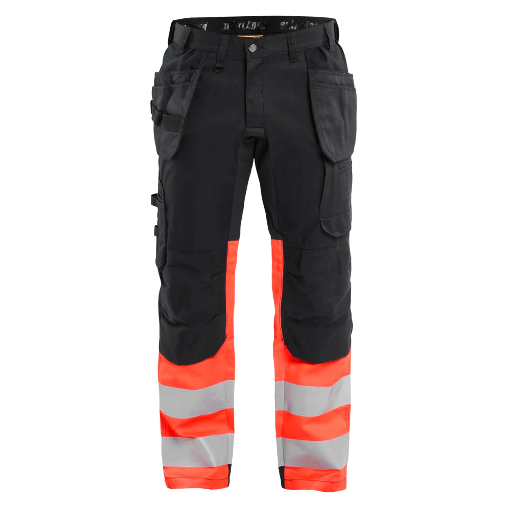 Blaklader 1558 1811 High Vis Werkbroek Met Stretch En Gereedschapzakken Zwart High Vis Rood