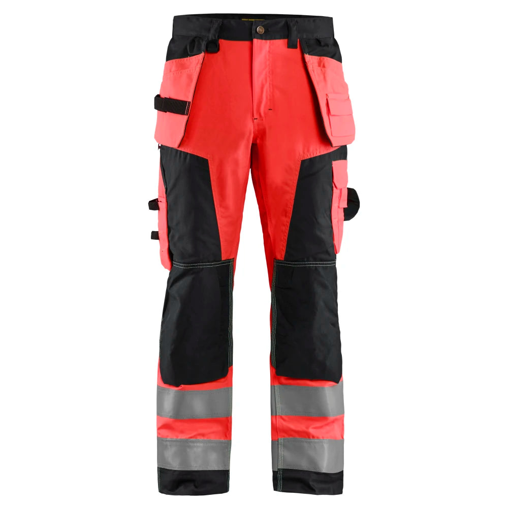 Blaklader 1568 1811 High Vis Werkbroek Met Gereedschapzakken High Vis Rood Zwart