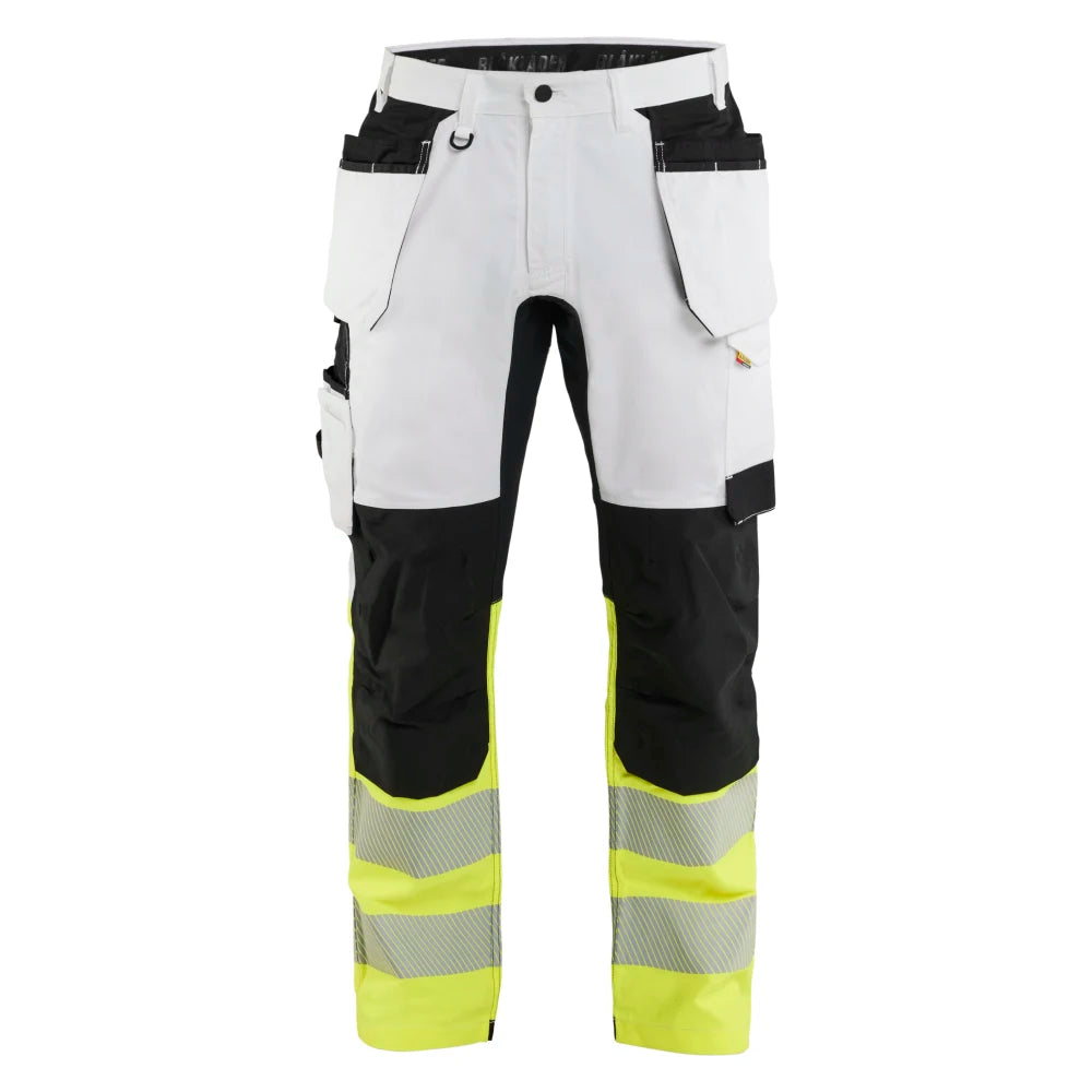 Blaklader 1775 1832 High Vis Schildersbroek Met Gereedschapszakken Wit High Vis Geel