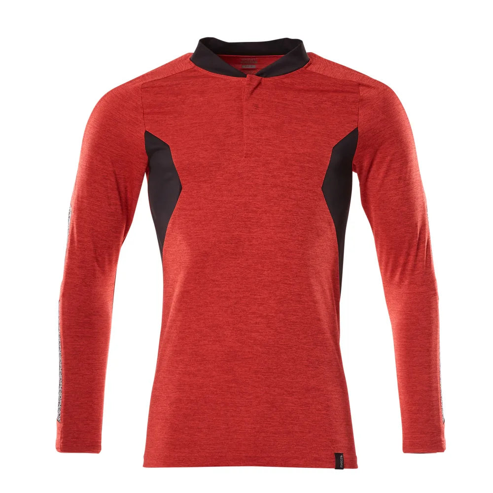 Mascot 18081-810 Poloshirt Met Lange Mouwen Signaalrood-Gemêleerd Zwart