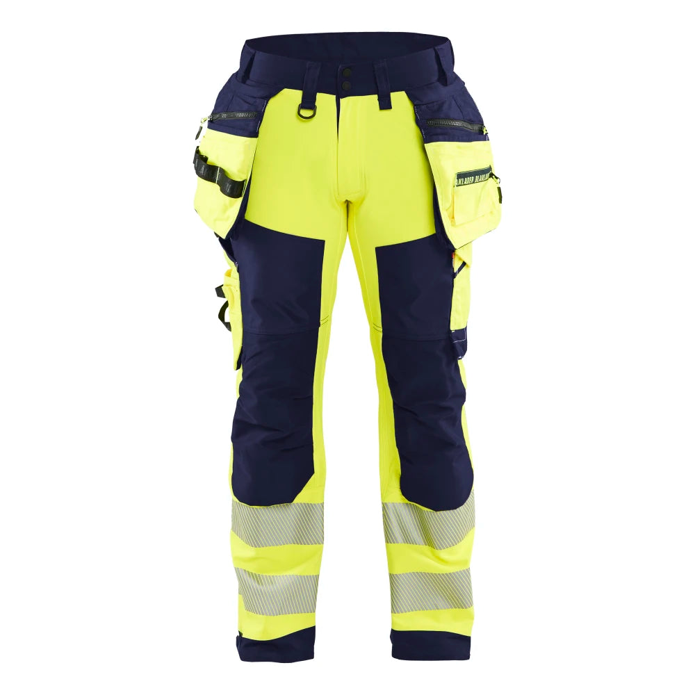Blaklader 1820 2513 High Vis Werkbroek Softshell Met Gereedschapszakken High Vis Geel Marineblauw