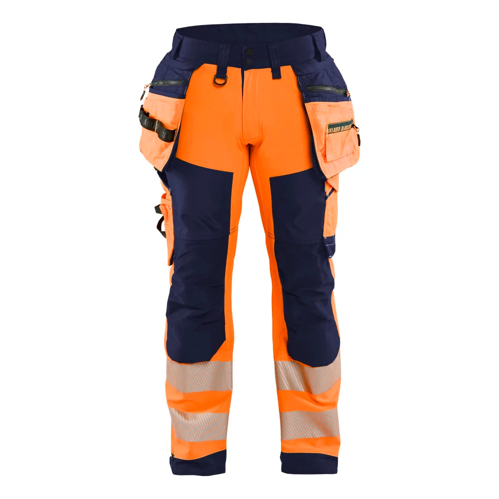 Blaklader 1820 2513 High Vis Werkbroek Softshell Met Gereedschapszakken High Vis Oranje Marineblauw