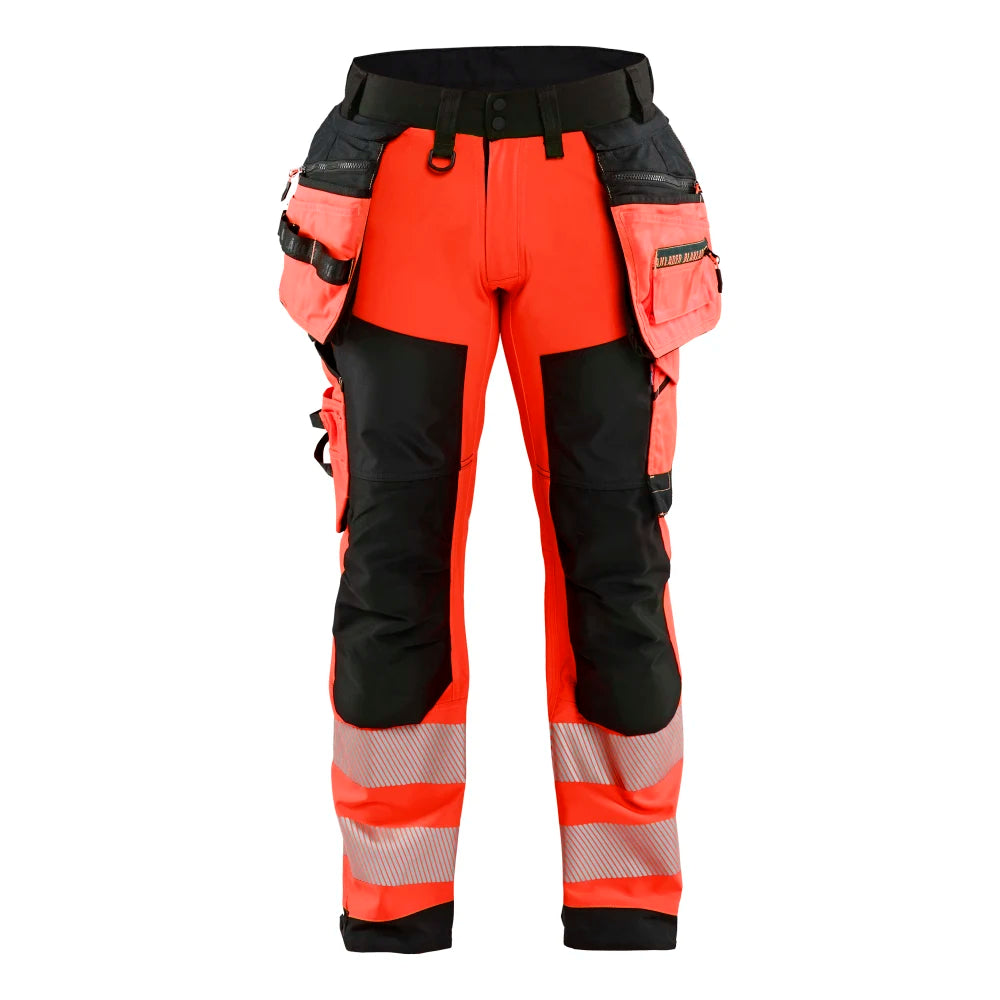 Blaklader 1820 2513 High Vis Werkbroek Softshell Met Gereedschapszakken High Vis Rood Zwart