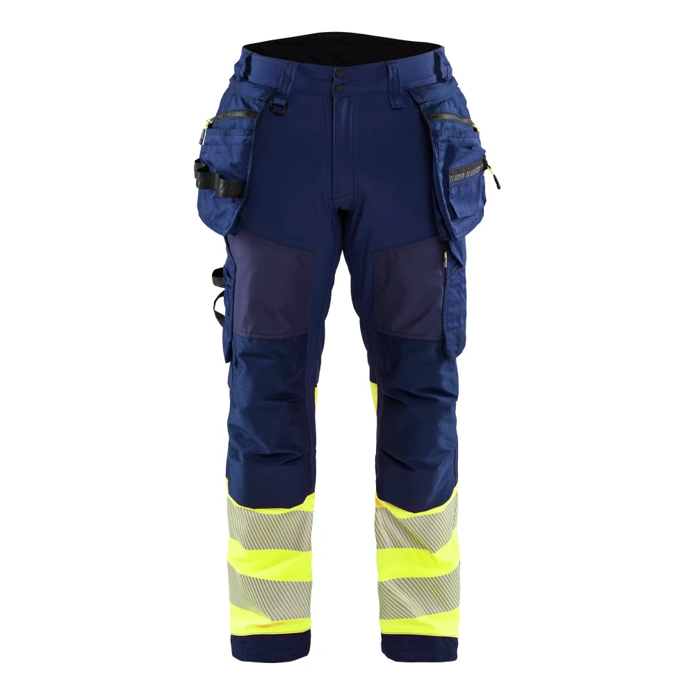 Blaklader 1821 2513 High Vis Werkbroek Softshell Met Gereedschapszakken Marine High Vis Geel