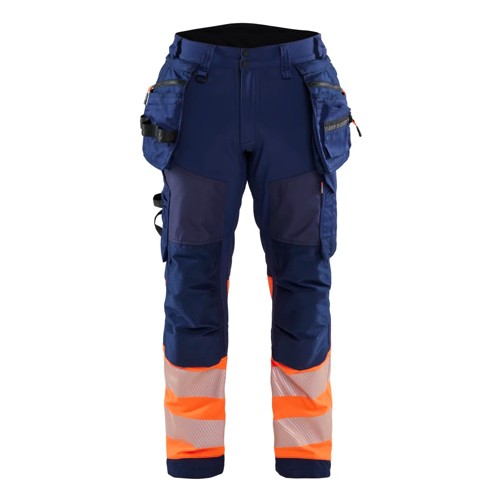 Blaklader 1821 2513 High Vis Werkbroek Softshell Met Gereedschapszakken Marineblauw Oranje