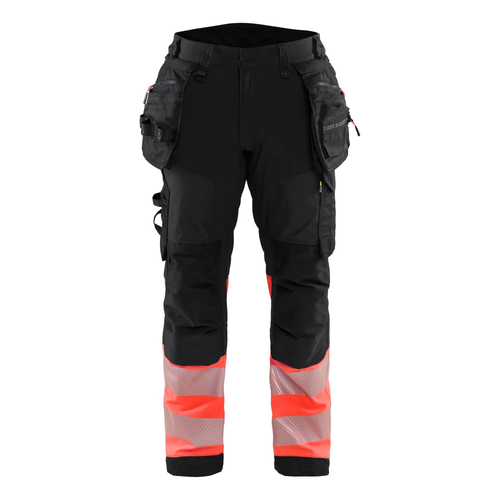 Blaklader 1821 2513 High Vis Werkbroek Softshell Met Gereedschapszakken Zwart High Vis Rood