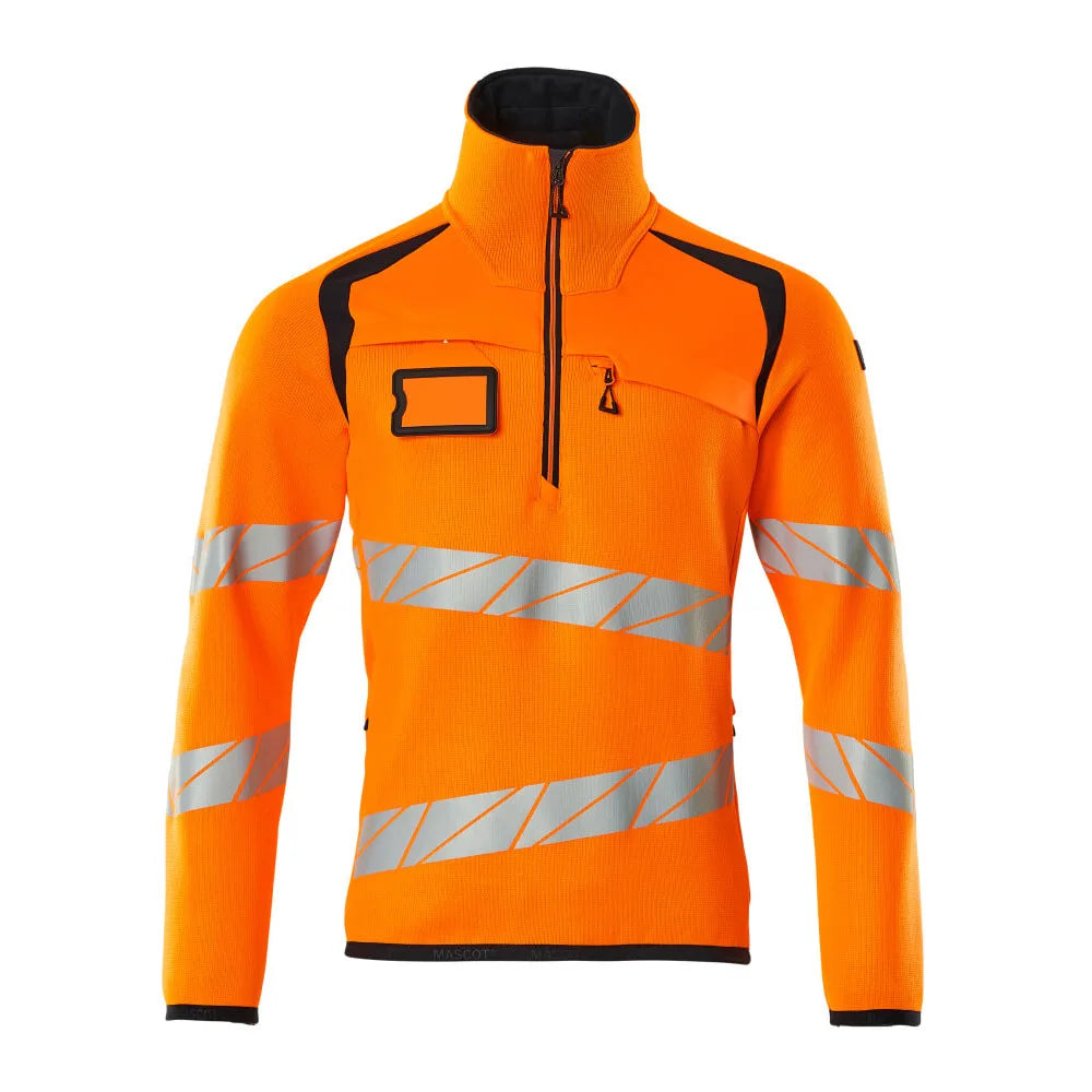 Mascot 19005-351 Gebreide Trui Met Korte Rits High Vis Oranje Donkermarine