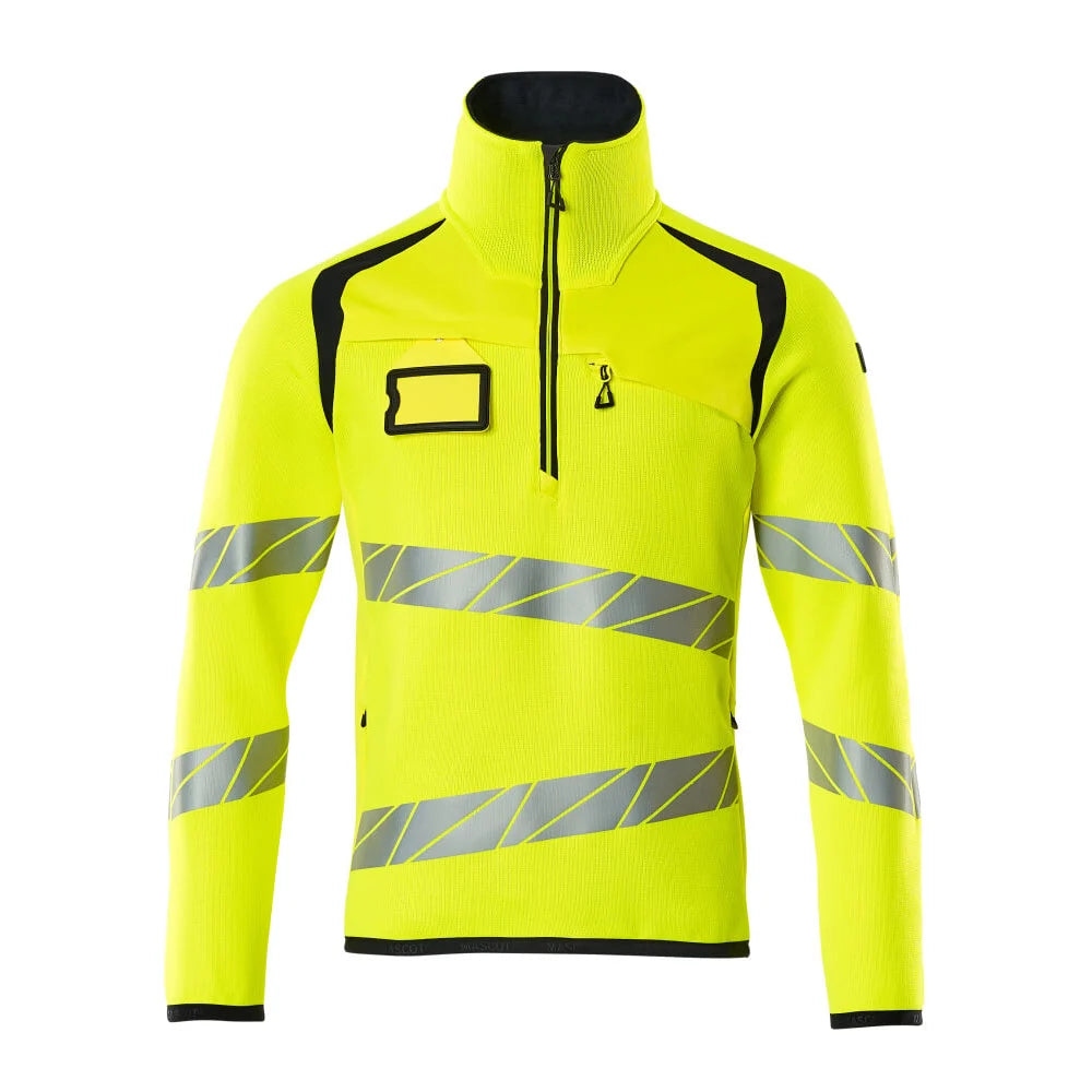 Mascot 19005-351 Gebreide Trui Met Korte Rits High Vis Geel Donkermarine