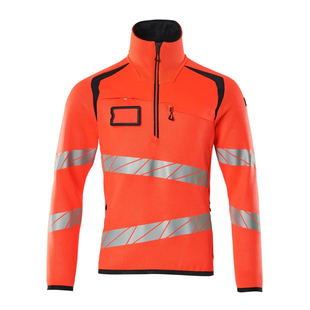 Mascot 19005-351 Gebreide Trui Met Korte Rits High Vis Rood Donkermarine