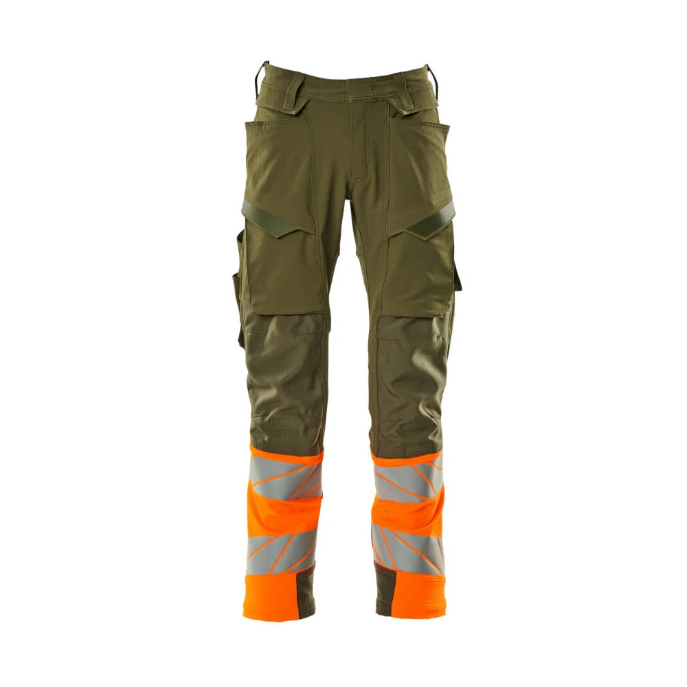 Mascot 19179-511 Broek Met Kniezakken Mosgroen High Vis Oranje
