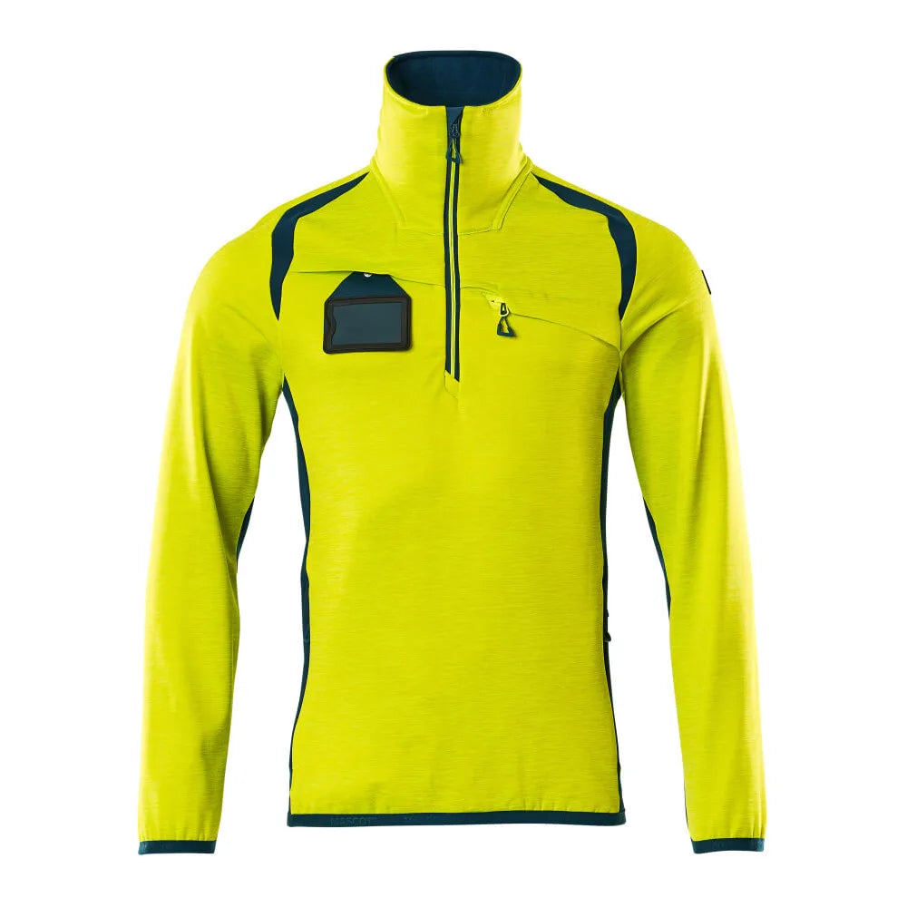 Mascot 19303-316 Fleecetrui Met Korte Rits High Vis Geel Donkerpetrol