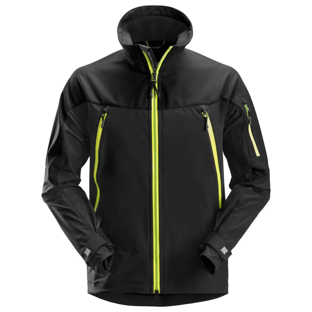 Snickers 1940 Flexiwork Softshell Stretch Werkjas 0467 Black Neon Yellow