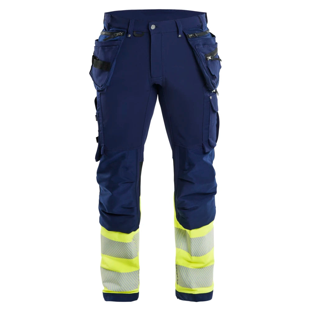 Blaklader 1993 1642 High Vis Werkbroek 4-Weg-Stretch Met Gereedschapszakken Marine High Vis Geel