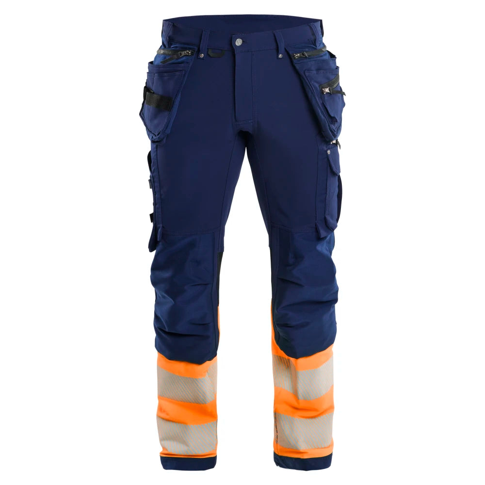 Blaklader 1993 1642 High Vis Werkbroek 4-Weg-Stretch Met Gereedschapszakken Marineblauw Oranje