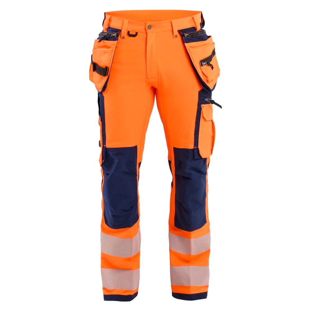 Blaklader 1997 1642 High Vis Werkbroek 4-Weg Stretch Met Gereedschapszakken High Vis Oranje Marineblauw